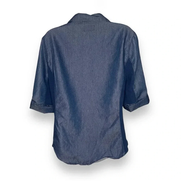 Cavalini Petite Collection Dark Wash Denim Shirt, PXL, ButtonUp with 3/4 Sleeves - Picture 2 of 8